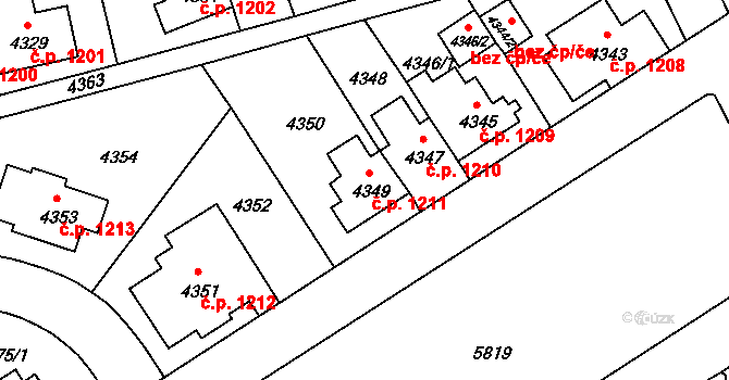 Záběhlice 1211, Praha na parcele st. 4349 v KÚ Záběhlice, Katastrální mapa