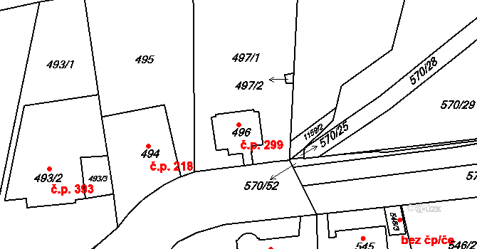 Velká Chuchle 299, Praha na parcele st. 496 v KÚ Velká Chuchle, Katastrální mapa