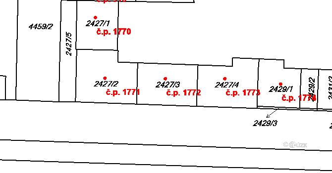Strašnice 1772, Praha na parcele st. 2427/3 v KÚ Strašnice, Katastrální mapa