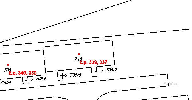 Jince 337,338 na parcele st. 710 v KÚ Jince, Katastrální mapa