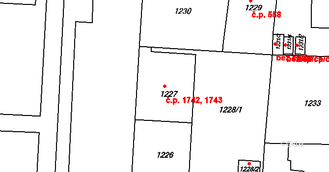 Česká Lípa 1742,1743 na parcele st. 1227 v KÚ Česká Lípa, Katastrální mapa