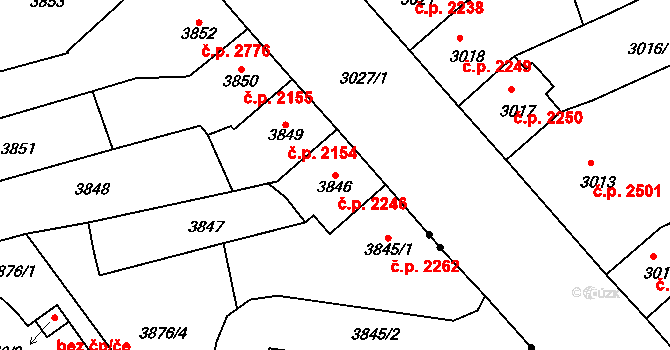 Chomutov 2246 na parcele st. 3846 v KÚ Chomutov I, Katastrální mapa
