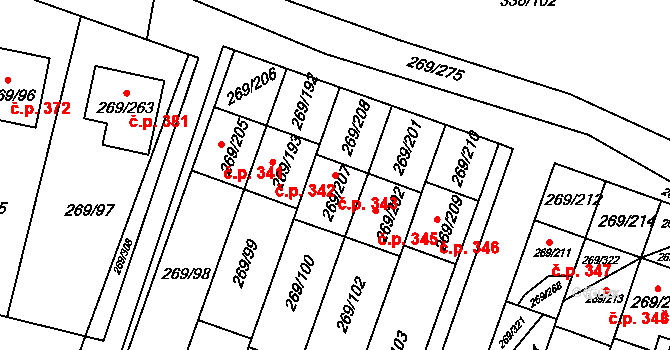 Pražské Předměstí 343, Bílina na parcele st. 269/207 v KÚ Bílina, Katastrální mapa