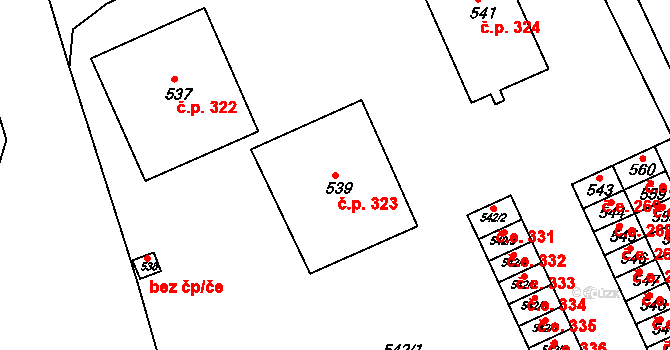Mokrá 323, Mokrá-Horákov na parcele st. 539 v KÚ Mokrá u Brna, Katastrální mapa