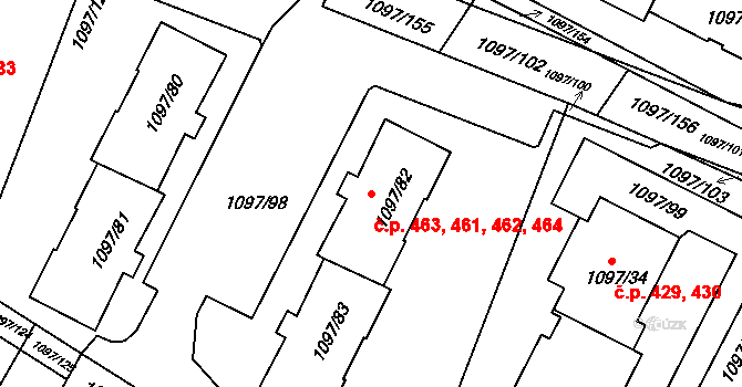 Křimice 461,462,463,464, Plzeň na parcele st. 1097/83 v KÚ Křimice, Katastrální mapa