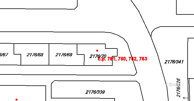 Skvrňany 780,781,782,783, Plzeň na parcele st. 2176/70 v KÚ Skvrňany, Katastrální mapa
