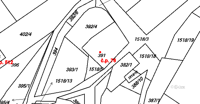 Troubsko 76 na parcele st. 391 v KÚ Troubsko, Katastrální mapa