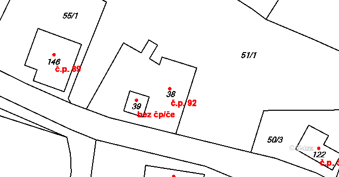 Černovír 92, Ústí nad Orlicí na parcele st. 38 v KÚ Černovír u Ústí nad Orlicí, Katastrální mapa