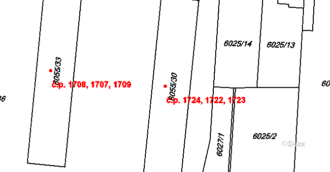 Prostějov 1722,1723,1724 na parcele st. 6055/30 v KÚ Prostějov, Katastrální mapa