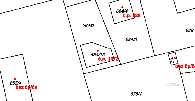 Kylešovice 1172, Opava na parcele st. 684/13 v KÚ Kylešovice, Katastrální mapa