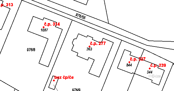 Želivec 277, Sulice na parcele st. 363 v KÚ Sulice, Katastrální mapa