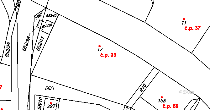 Robousy 33, Jičín na parcele st. 17 v KÚ Robousy, Katastrální mapa