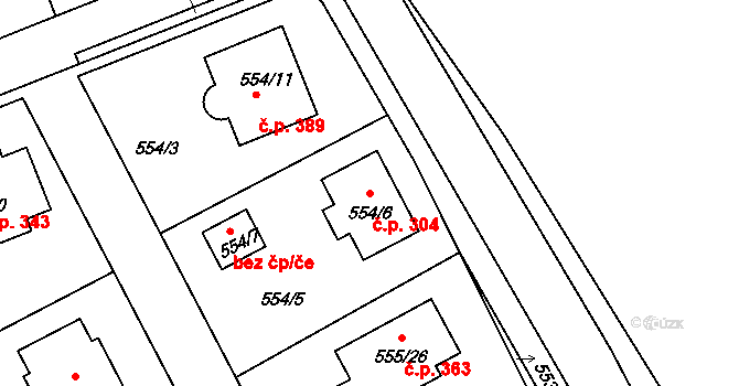 Šeberov 304, Praha na parcele st. 554/6 v KÚ Šeberov, Katastrální mapa