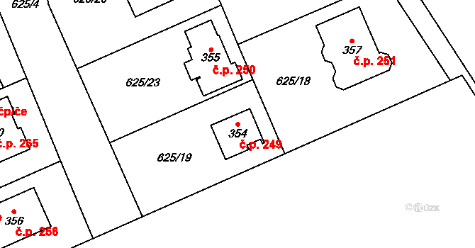 Kojetice 249 na parcele st. 354 v KÚ Kojetice u Prahy, Katastrální mapa