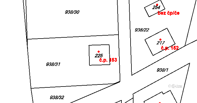 Černovice 153 na parcele st. 225 v KÚ Černovice u Kunštátu, Katastrální mapa
