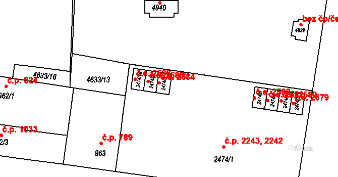 Žatec 2584 na parcele st. 2474/8 v KÚ Žatec, Katastrální mapa