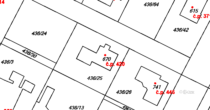 Opatovice nad Labem 420 na parcele st. 670 v KÚ Opatovice nad Labem, Katastrální mapa