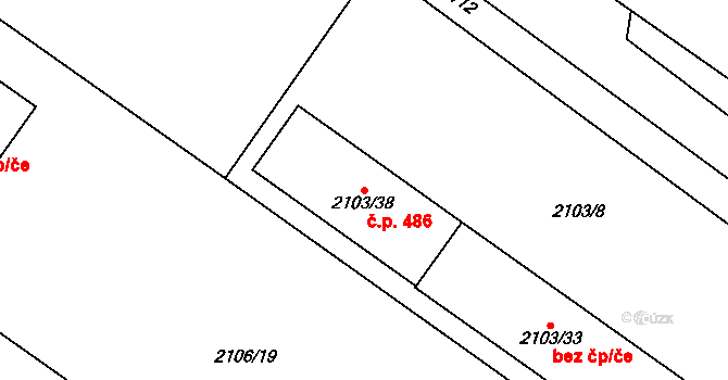 Vyškov-Město 486, Vyškov na parcele st. 2103/38 v KÚ Vyškov, Katastrální mapa