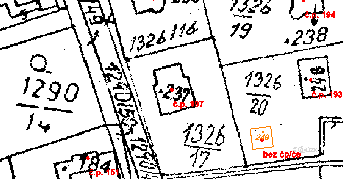 Dlouhý Újezd 197 na parcele st. 237 v KÚ Dlouhý Újezd, Katastrální mapa