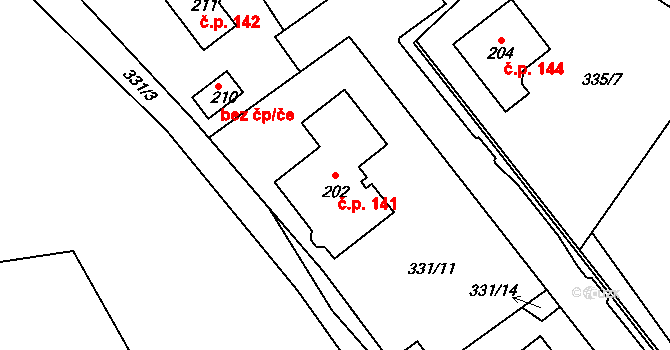 Jeníkov 141 na parcele st. 202 v KÚ Jeníkov u Duchcova, Katastrální mapa