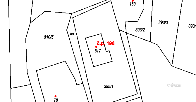 Plesná 196 na parcele st. 617 v KÚ Šneky, Katastrální mapa