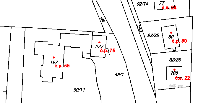 Zborná 75, Jihlava na parcele st. 227 v KÚ Zborná, Katastrální mapa