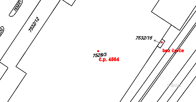 Prostějov 4564 na parcele st. 7528/3 v KÚ Prostějov, Katastrální mapa