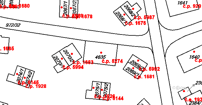 Zlín 5274 na parcele st. 4635 v KÚ Zlín, Katastrální mapa