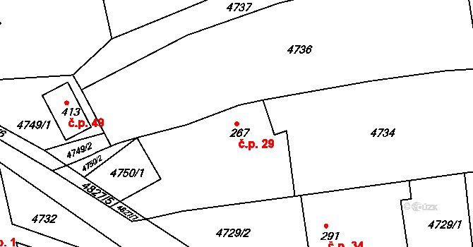 Buková Lhota 29, Benešov na parcele st. 267 v KÚ Úročnice, Katastrální mapa