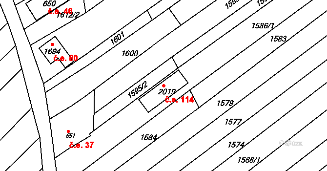 Mařatice 114, Uherské Hradiště na parcele st. 2019 v KÚ Mařatice, Katastrální mapa