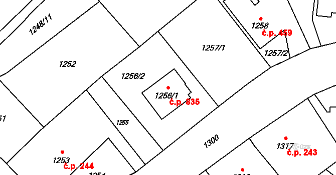 Svinov 835, Ostrava na parcele st. 1256/1 v KÚ Svinov, Katastrální mapa