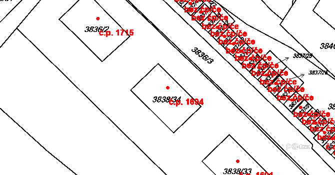 Velké Meziříčí 1694 na parcele st. 3838/34 v KÚ Velké Meziříčí, Katastrální mapa