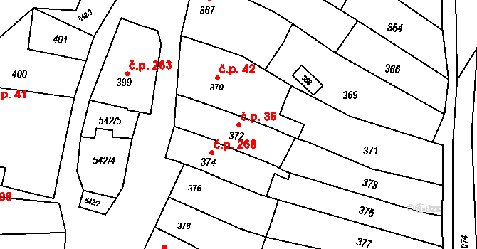 Milešovice 35 na parcele st. 372 v KÚ Milešovice, Katastrální mapa