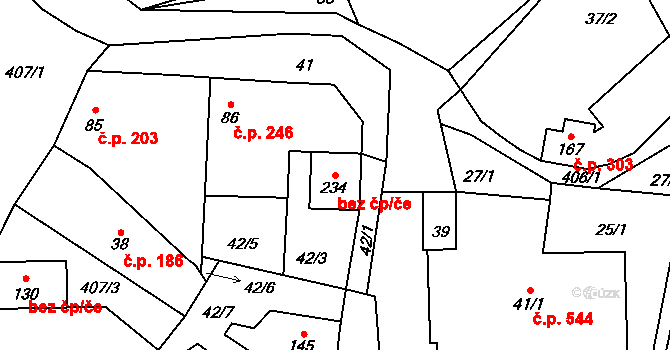 Tuchoměřice 39606813 na parcele st. 234 v KÚ Kněžívka, Katastrální mapa
