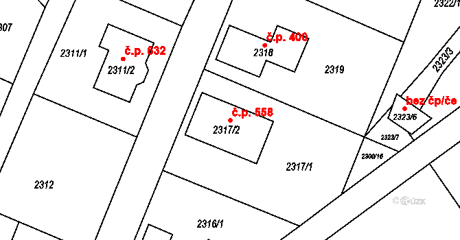 Želechovice nad Dřevnicí 558 na parcele st. 2317/2 v KÚ Želechovice nad Dřevnicí, Katastrální mapa