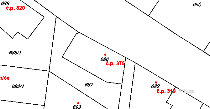 Kobeřice 375 na parcele st. 686 v KÚ Kobeřice ve Slezsku, Katastrální mapa