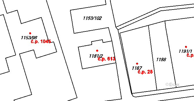 Kylešovice 613, Opava na parcele st. 1181/2 v KÚ Kylešovice, Katastrální mapa