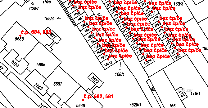Brno 45588813 na parcele st. 168/11 v KÚ Bystrc, Katastrální mapa