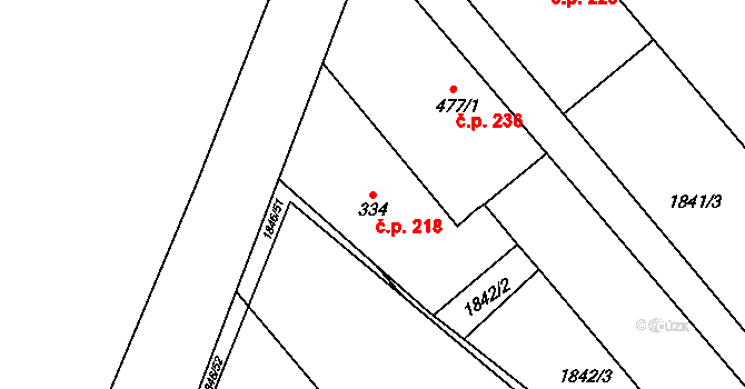 Hostěrádky-Rešov 218 na parcele st. 334 v KÚ Hostěrádky, Katastrální mapa