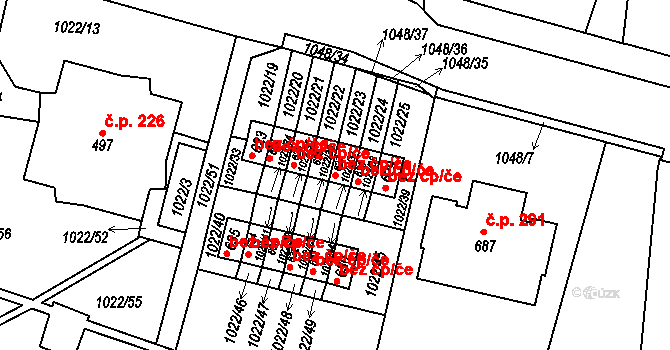 Ohrazenice 49002813 na parcele st. 627 v KÚ Ohrazenice u Turnova, Katastrální mapa