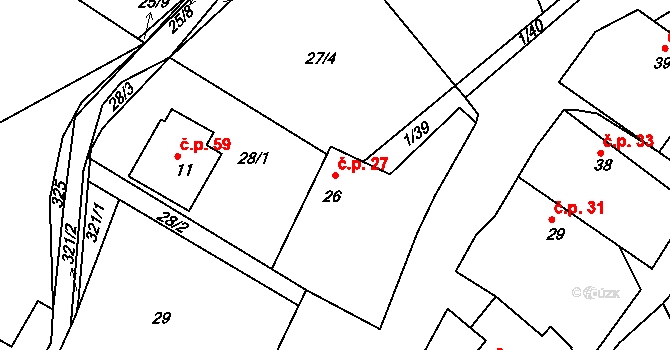 Skoranov 27, Třemošnice na parcele st. 26 v KÚ Skoranov, Katastrální mapa