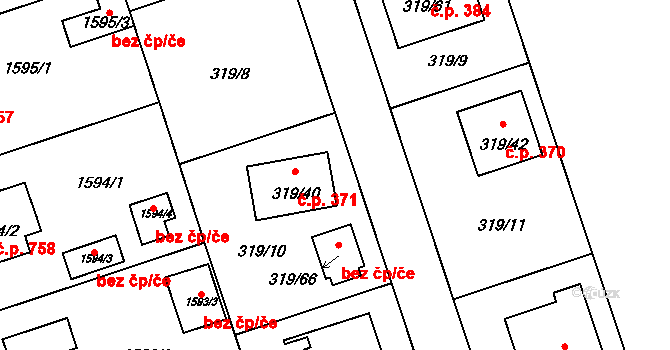 Miškovice 371, Praha na parcele st. 319/40 v KÚ Miškovice, Katastrální mapa