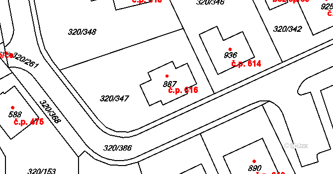 Přední Ptákovice 616, Strakonice na parcele st. 887 v KÚ Přední Ptákovice, Katastrální mapa