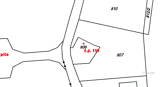 Horní Žukov 116, Český Těšín na parcele st. 806 v KÚ Horní Žukov, Katastrální mapa