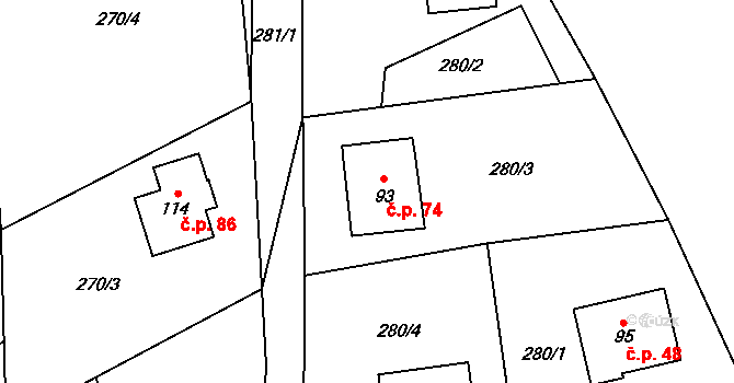 Krymlov 74, Oleška na parcele st. 93 v KÚ Krymlov, Katastrální mapa
