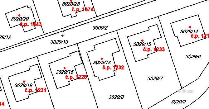 Černošice 1232 na parcele st. 3029/18 v KÚ Černošice, Katastrální mapa