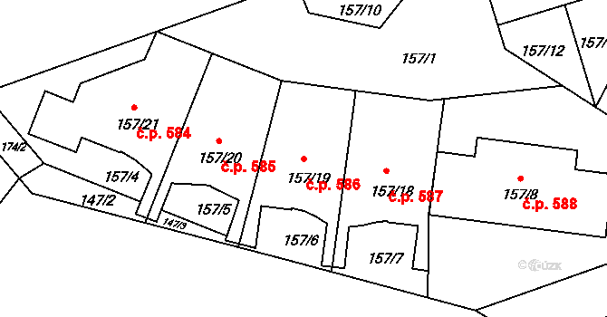 Průhonice 586 na parcele st. 157/19 v KÚ Průhonice, Katastrální mapa