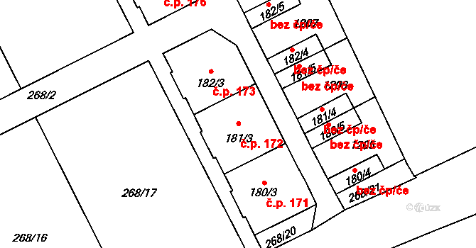 Velká Ves 172, Broumov na parcele st. 181/3 v KÚ Velká Ves u Broumova, Katastrální mapa