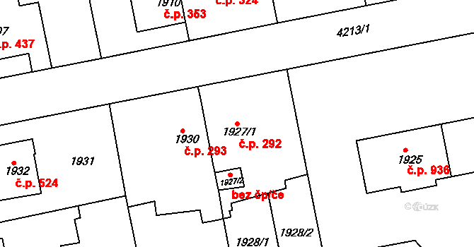 Pražské Předměstí 292, Jaroměř na parcele st. 1927/1 v KÚ Jaroměř, Katastrální mapa