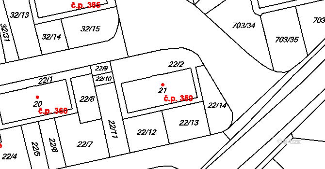 Vejprnice 359 na parcele st. 21 v KÚ Vejprnice, Katastrální mapa